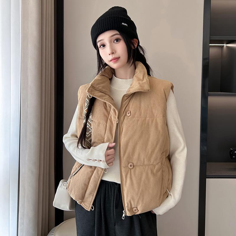 Women's Winter Corduroy Thermal Vest Loose ShortStand Collar
