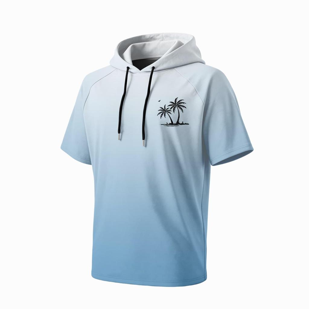 Men's Summer Quick Dry Short Sleeve Hoodie UPF 50 Plus Sun Protection Lightweight Fishing Sports Hooded Shirt