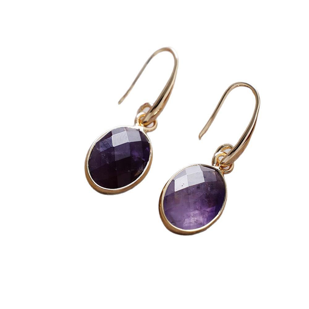 Luxury New Natural Stone Crystal Geometric Earrings Ear Hook Earrings Europe, America, Japan and Korea Simple Design Real Gold Plated Popular Jewelry