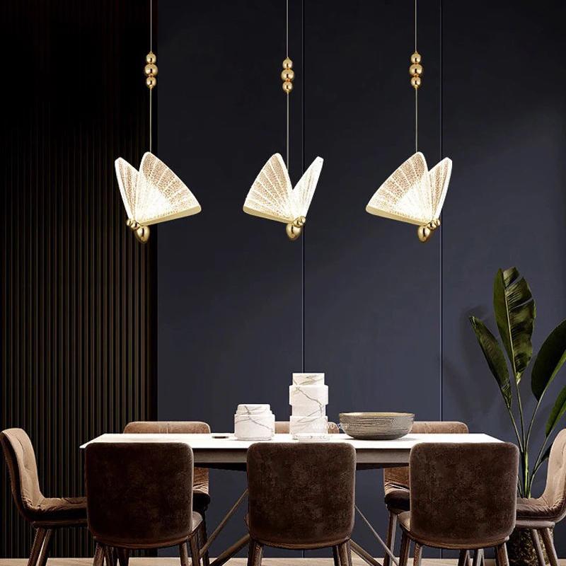 Lămpi moderne cu suspendare cu LED Fluture pentru noptieră Corpuri de iluminat suspendate Candelabru interioare pentru bucătărie acasă