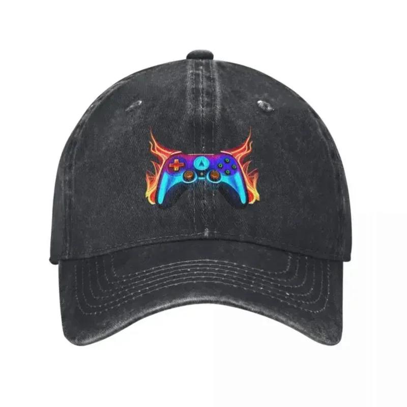 Flaming Neon Gaming Controller Baseball Cap Vintage Distressed Washed Gamepad Funny Sun Cap Men Women Outdoor All Seasons Hats