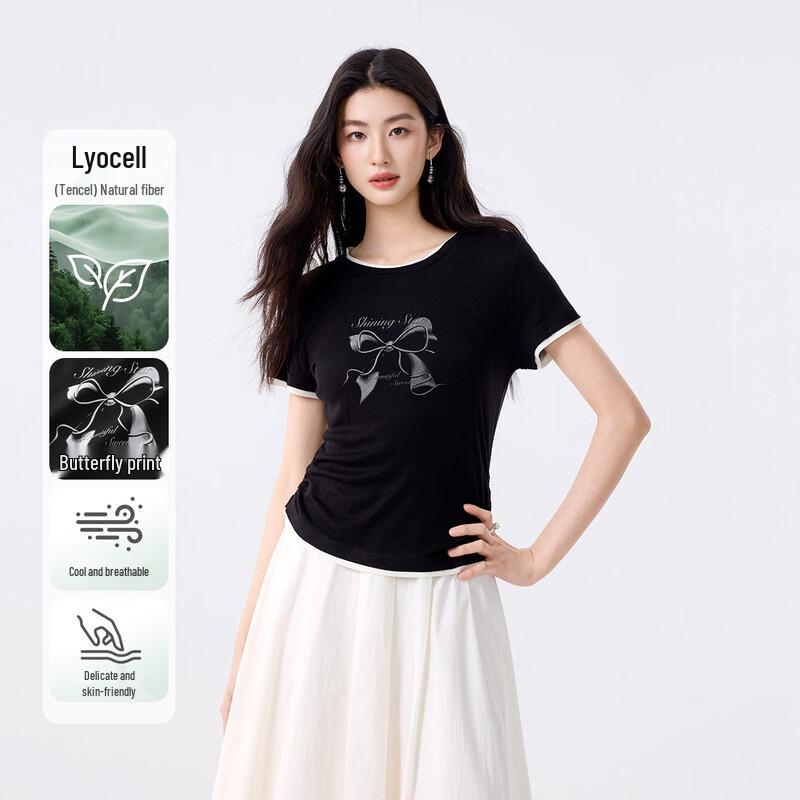 FivePlus Faux Two-piece Bow Print Slim-fit T-shirt S