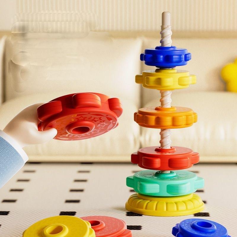 Baby Rotating Rainbow Tower Montessori Baby Stacking Puzzle Toys Safety Early Educational Toy Safety Colored Children's Toys