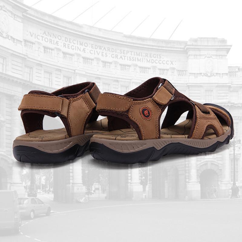 2017 ny stil herr sandaler tofflor äkta läder kohud manliga platta sandaler Halkfria läder sommarskor x1368 35