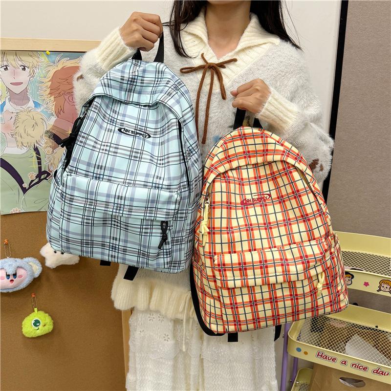 Schoolbag Japanese ins Versatile College Style Plaid Backpack Female, Junior High School High School College Student Class School Bag Travel Backpack