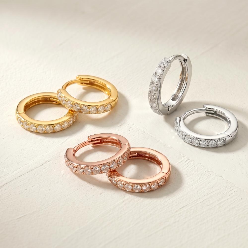 Mariasz Minimalist 5-9mm Copper Dainty Hoop Earrings Classic Crystal Zirconia Small Helix Tragus Gold Color Jewelry for Women