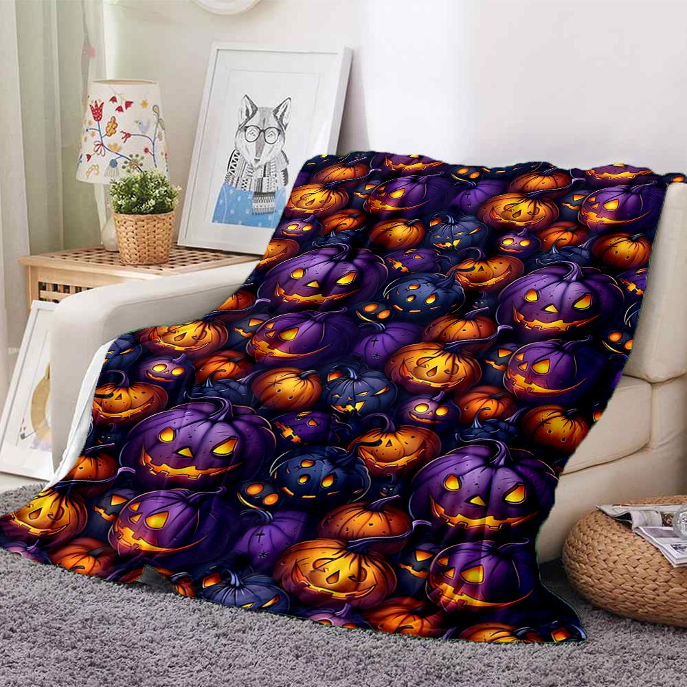 1pc Pumpkin Halloween Blanket, Lightweight Flannel Throw Blanket for Sofa, Bed, Travel, Camping, Living Room, Office, Couch, Chair, and Bed