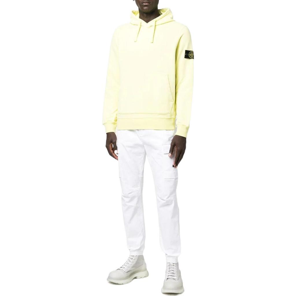 Stone Island Fw22 Solid Color Kangaroo Pocket Logo Pullover Sweatshirt Men sweatshirt Lemon-Yellow 771564120-V0031