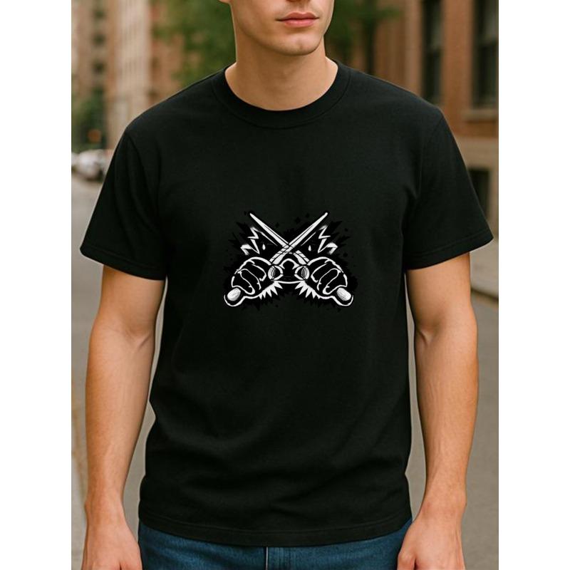 

European sizes Cross-sword and Fist Print, This All-season Casual Men s T-shirt Is Very Versatile and Suitable for Daily and Home Wear. 4XL чорний