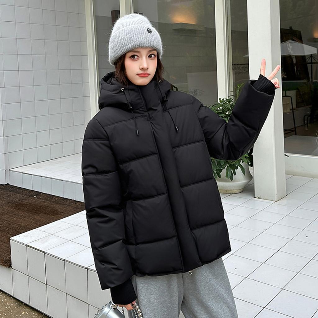 Winter New Women's Hooded Puffer Jacket, Korean Style Simple Versatile Cropped Bread Coat Thicken Cotton Parka Outwear