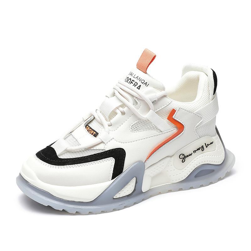 Neue Innenerhöhung Damenschuhe Sport Freizeit Leder Dicke Sohle Dämpfung und verschleißfeste Sportschuhe