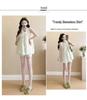 Summer Maternity Embroidered Chiffon Shirt & Tummy Support Shorts Set