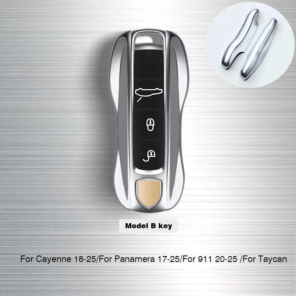 AABKT1 For Porsche Cayenne Panamera Macan Cayman 718 911 Taycan Gloss Chrome Key Shell Car Key Case Metal Material