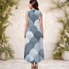 Women Plus Size Round Neck Sleeveless Geometric Printed A Line Maxi Dress With Side Pockets