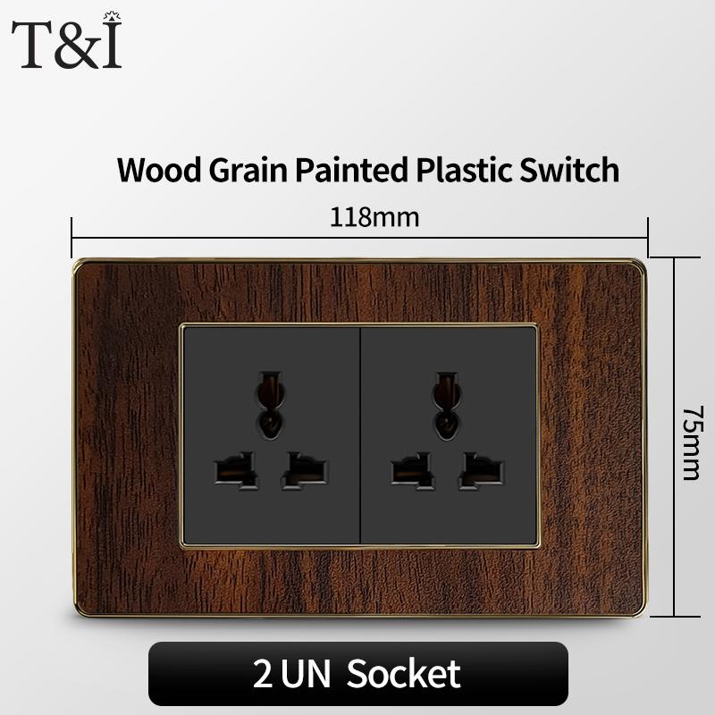 T&I Type 118 Black Retro Wood Grain Wall Plate, US Standard Electrical Outlet Cover with Switch