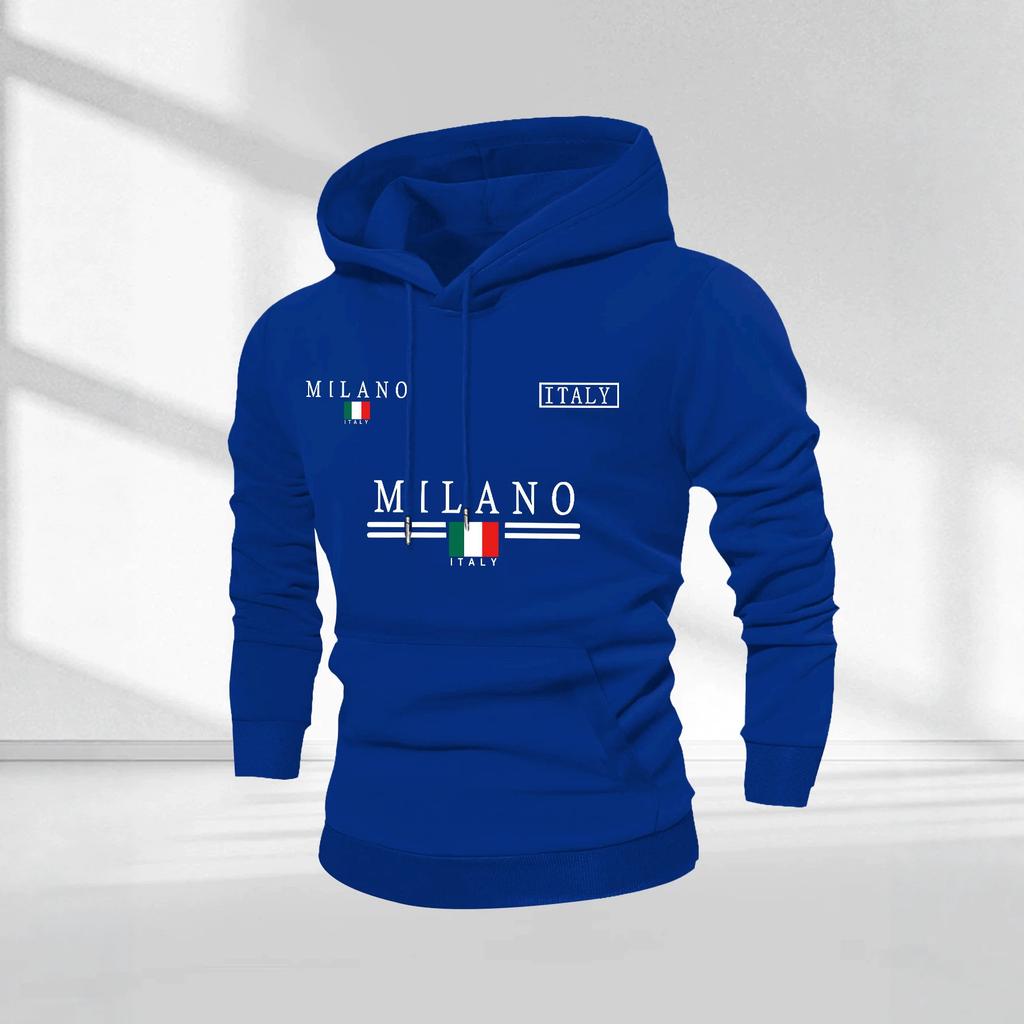 Italy MILANO Milan Multi-Position Flag Letter Hooded Sweater Men's Casual Shoulder Hoodie