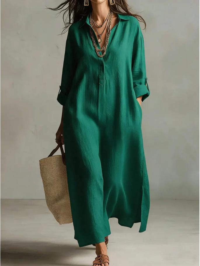 2026 Spring/Summer Casual Solid Color Lapel Long Sleeve Shirt Dress