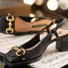 Fashion Hot Sales Plus Size 42 Vintage Square Head High Heel Sandals Women's 2025 New fashion Horse Buckle French Mary Jane Chunky Shoe