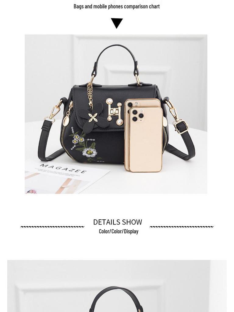 Embroidery Handbag: 2022 New Fashionable PU Leather Single Shoulder Crossbody Bag for Women