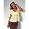 Casual European American V Neck Puff Sleeve Solid Color Loose Short Sleeve T Shirt For Women