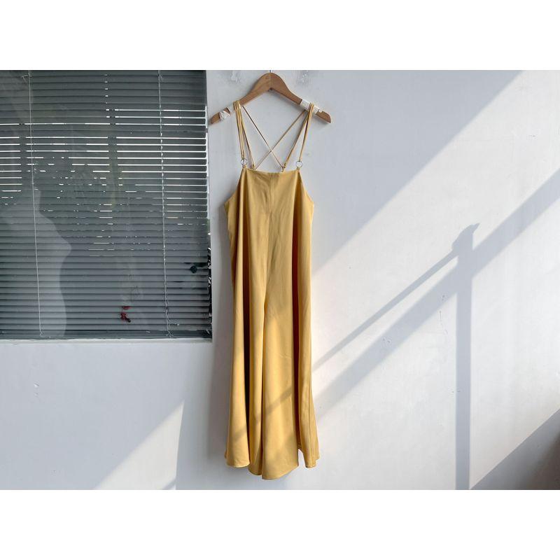 

Комбинезон чистого цвета с небольшим дефектом, модный, универсальный, летний, свободный, удобный, в корейском стиле, стройнящий, драпирующийся, на подтяжках, юбка-брюки H10 Yellow F
