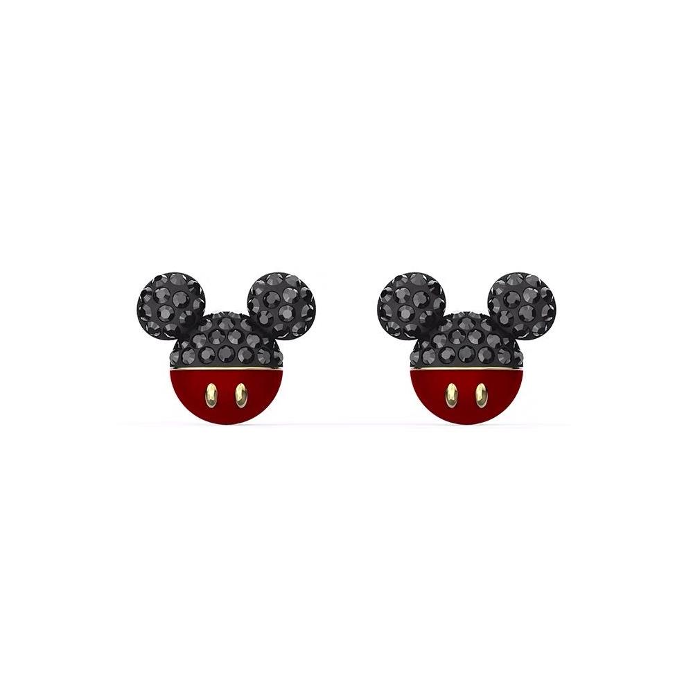 New Mickey cartoon black diamond studded earrings, hollowed out kitten big circle earrings, accessory gift