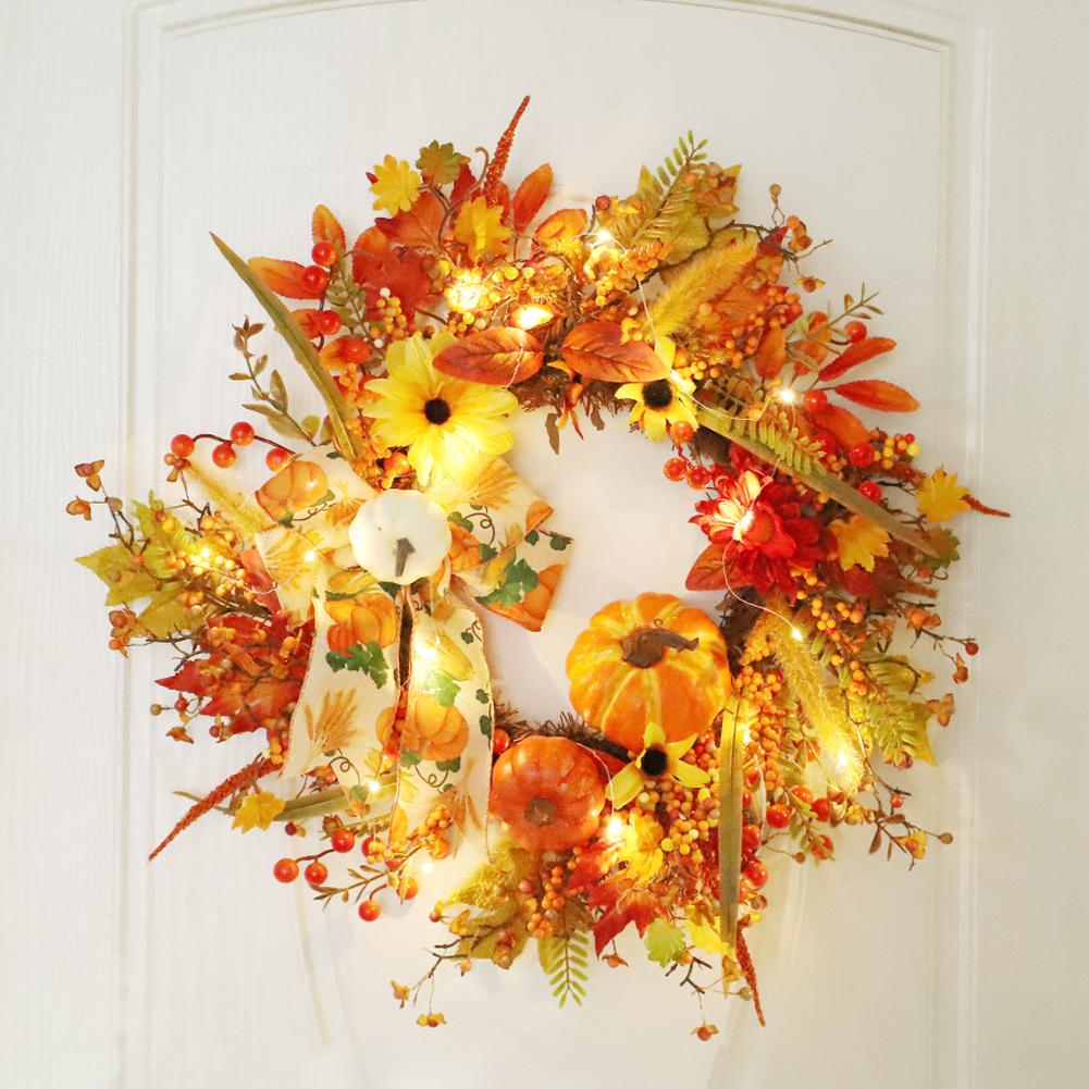Fall Wreath Front Door 20 Autumn Wreath Lights Artificial Pumpkin Berry Wreath