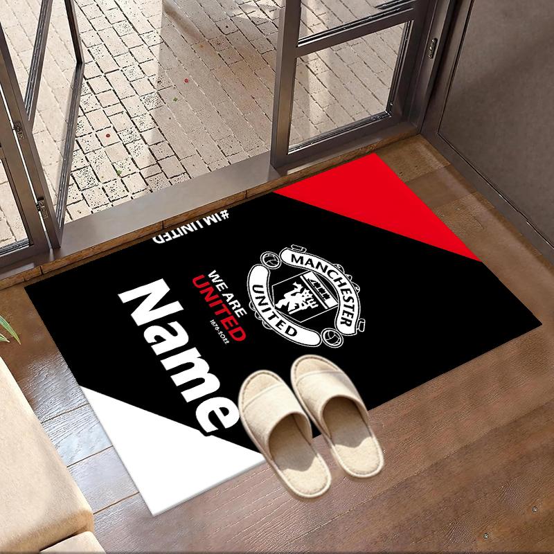 Custom Name Personalized Manchester Football F.C Print Carpet, Versatile Home Decor Rug, for Playroom, Apartment, Balcony, Entryway, Hallway Gift