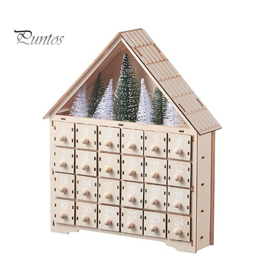 

Деревянный рождественский адвент-календарь с 24 пустыми ящиками для хранения в форме дома, рождественский календарь обратного отсчета, домашний декор
