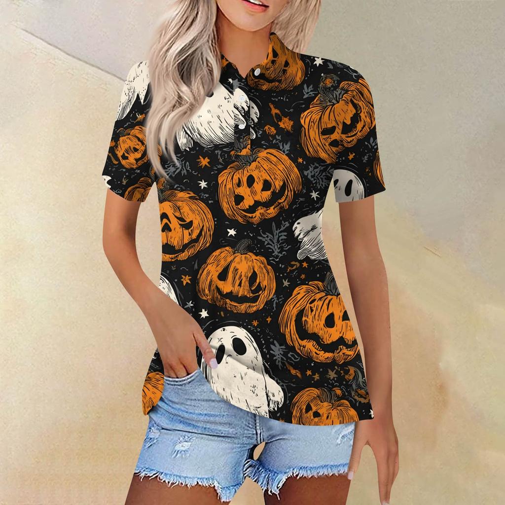 Dammode Casual Lapel kortärmad skjorta med tryckknappar för kvinnor