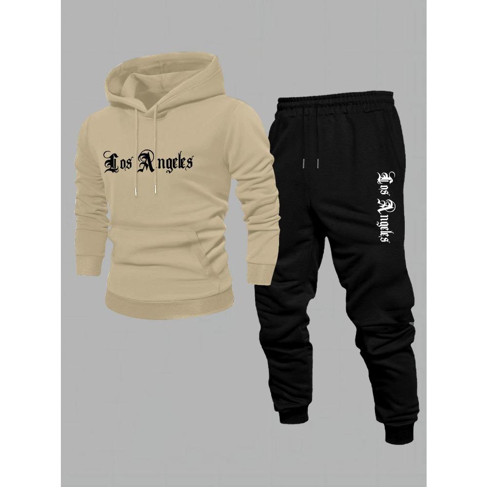 Men'S Sweatshirt And Long Pants 2pcs Set, American Street Style, Fall Winter Vacation Wear, Regular Fit