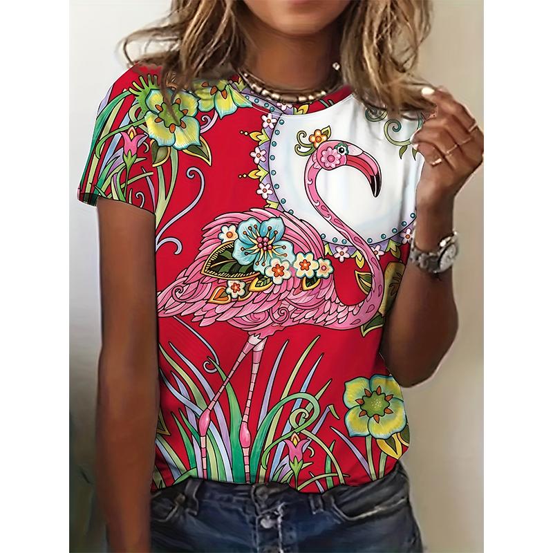 Women's printed T-shirt, casual short sleeved round neck clothing