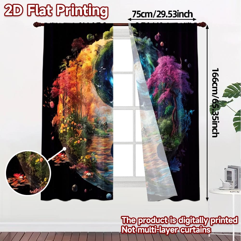 2pcs, 2D FLAT PRINTING Curtains (Without Rod) HarmonySphere Print Popular Curtains Versatile Polyester Fabric Curtains All