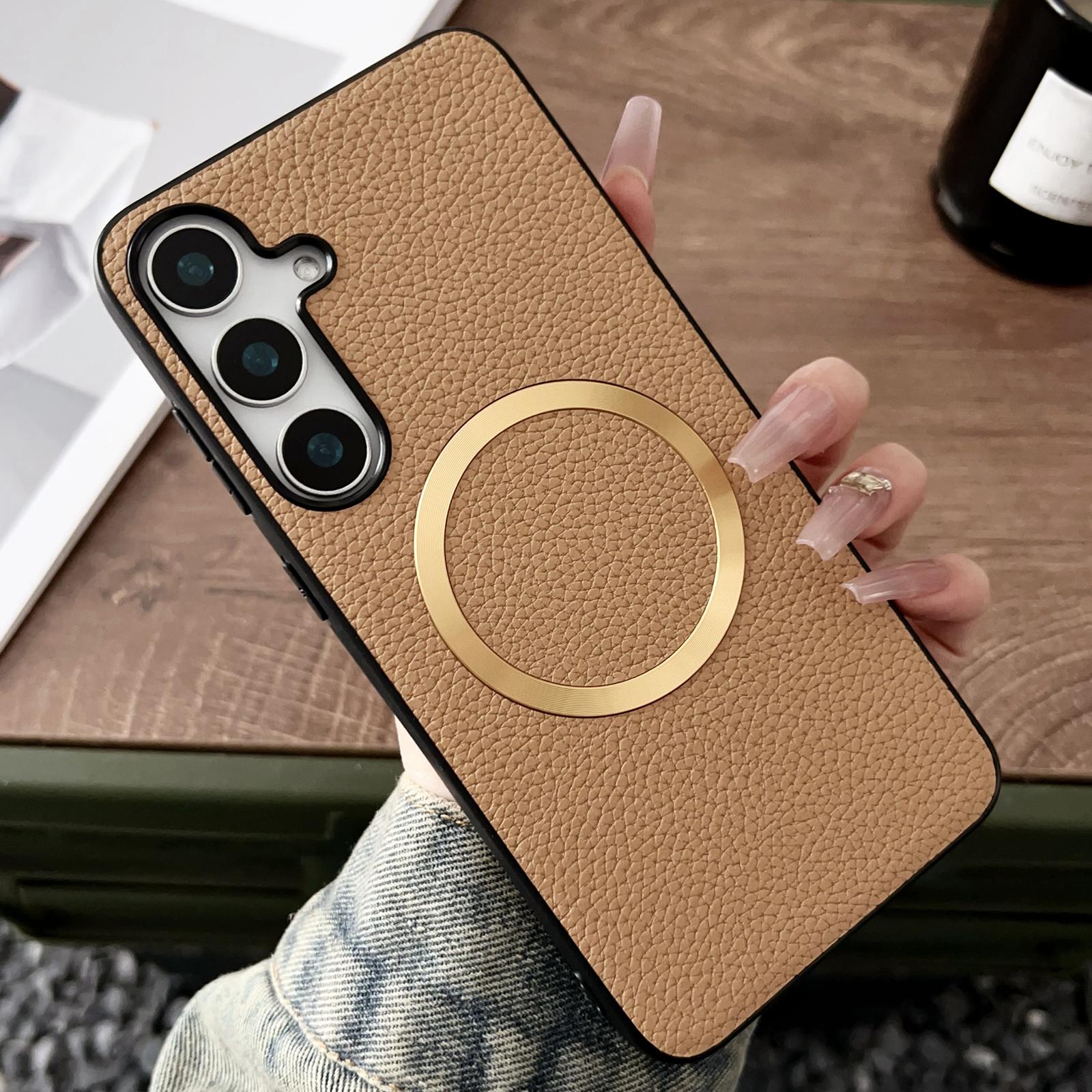 

For Samsung Galaxy A16 5G/4G Case Compatible with MagSafe PU Leather+TPU Phone Back Cover Gold
