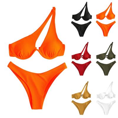 Women's Separate Sexy Bikini Color One-shoulder Steel Bracket Swimsuit