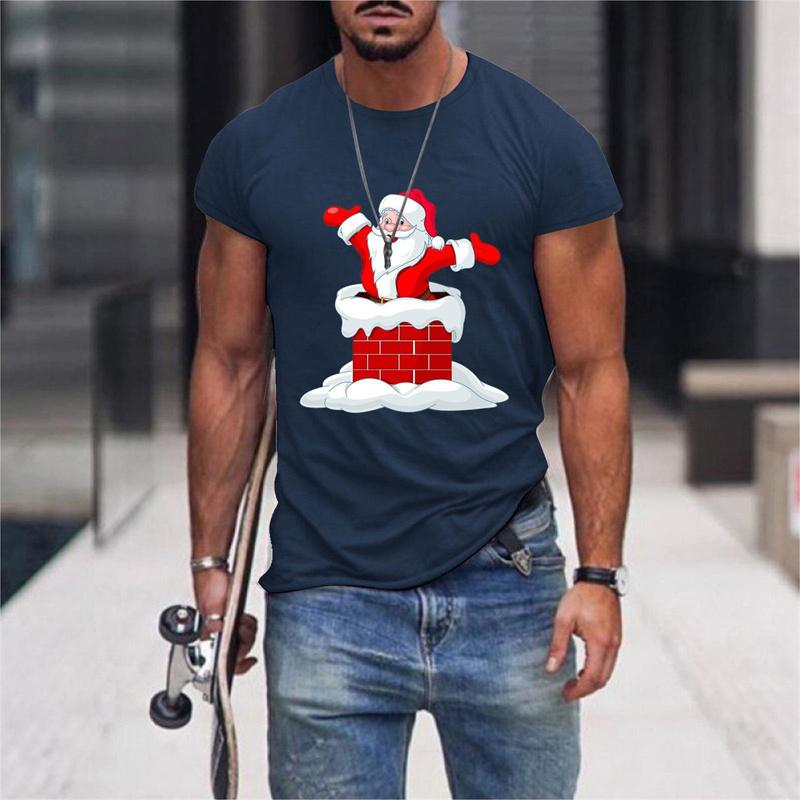 Santa Claus Deer Pattern T Shirt For Men Christmas 3D Printed Tees Summer Casual Loose T-Shirts O-Neck Short Sleeve Tops