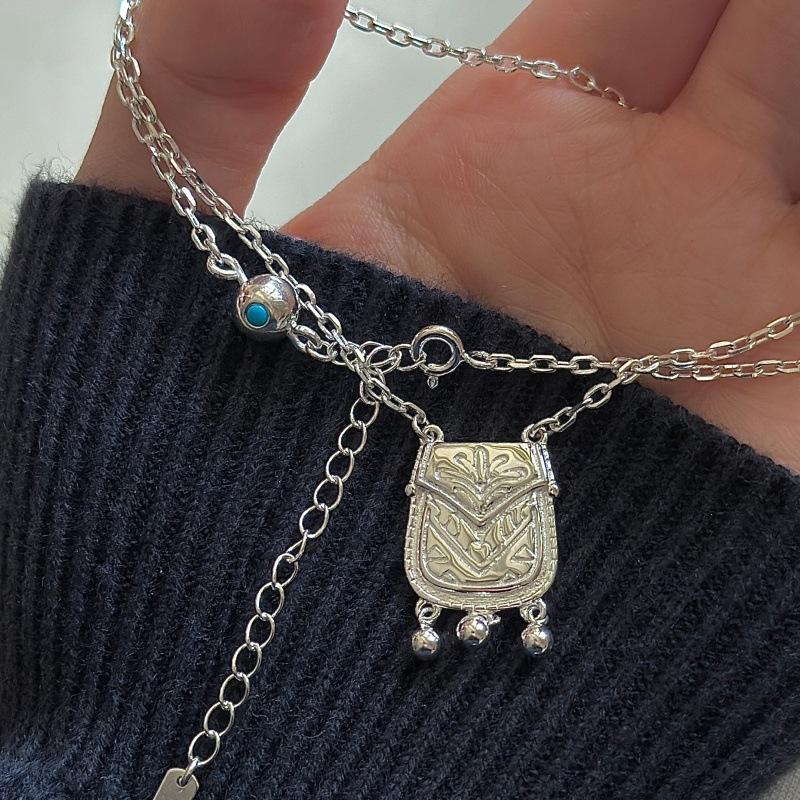 S925 Sterling Silver Niche Design Sense Retro Bell Necklace Korean Style Simple Blogger Collarbone Chain 925 silver