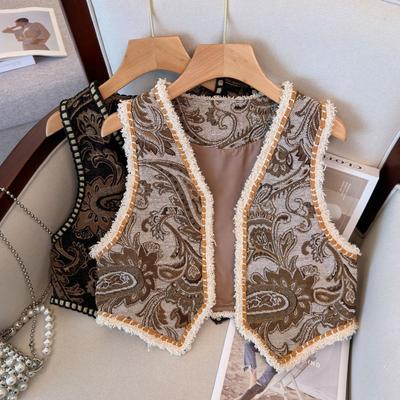 New Retro National Style Floral Cardigan Vest Women Fashion Embroidery Cropped Waistcoat Vintage V-Neck Sleeveless Female Outerwear Chic Vest Tops