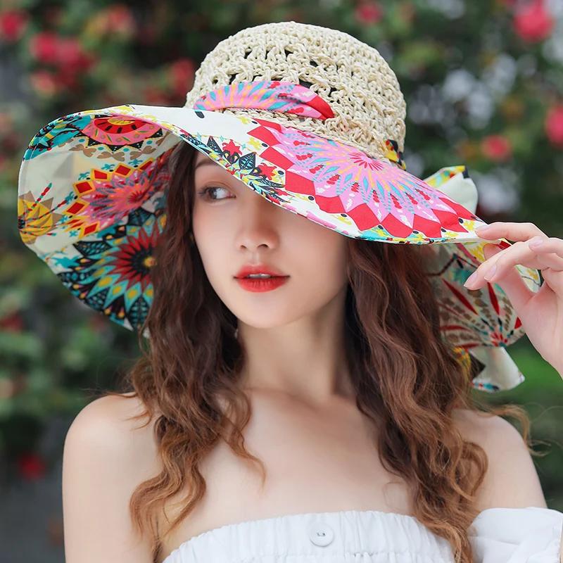Women's Summer Bucket Folding fashion Straw Hat Panamas UV Protection Sun Visor Seaside Beach Hat Tide Summer Hats