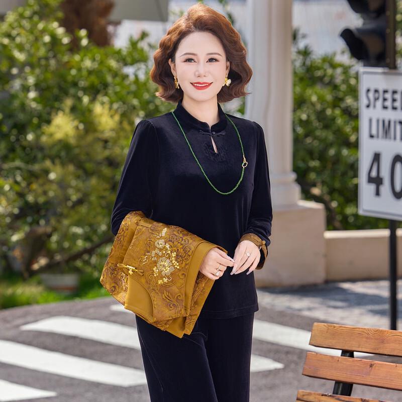 New Chinese Style Embroidered Satin Jacquard Shirt for Mothers