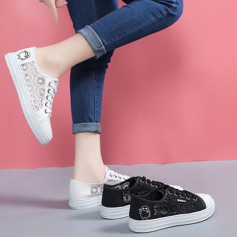 Sandals Women's Net Shoes Student Shoes New Summer Mesh Flat Bottom Lace Bag Head Canvas Shoes Women's Single Shoes