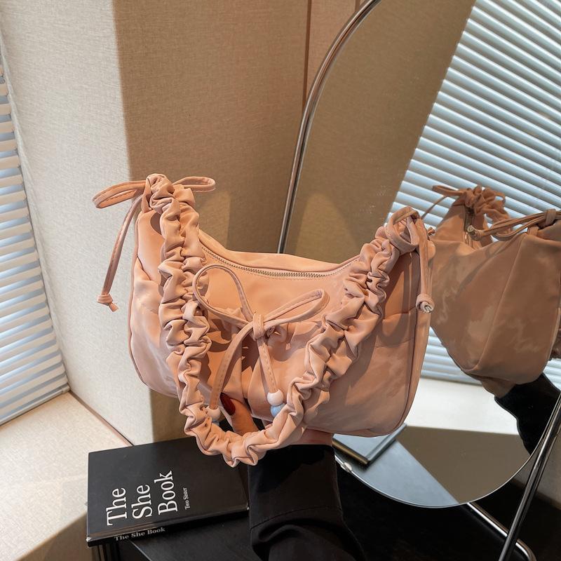 Large-capacity bag women's summer new niche bow shoulder messenger bag pleated dumpling bag