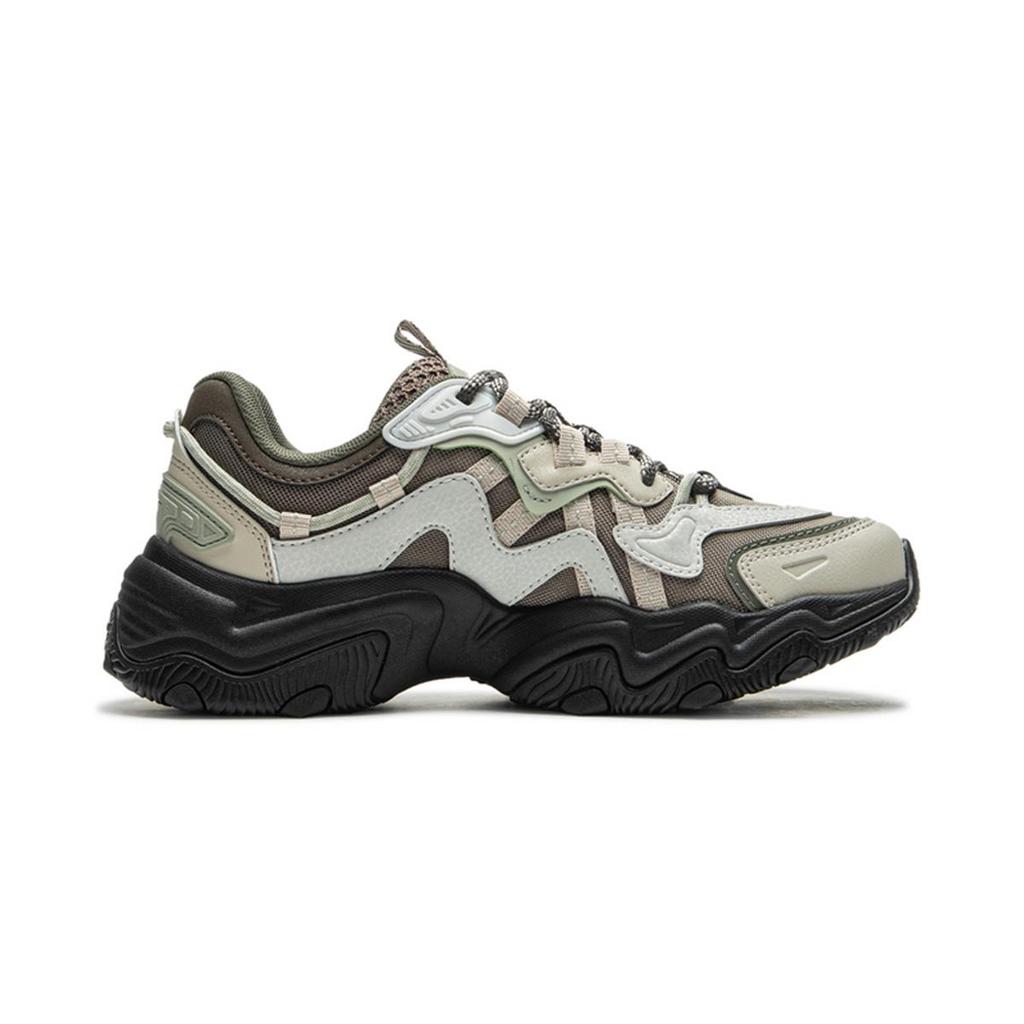 LiNing Kocia Łapka Lite 2 Gruba Podeszwa Podwyższająca Amortyzacja Retro Antypoślizgowe Trwałe Niskie Casualowe Buty Damskie sneaker Brązowy Szary AGCU176-4