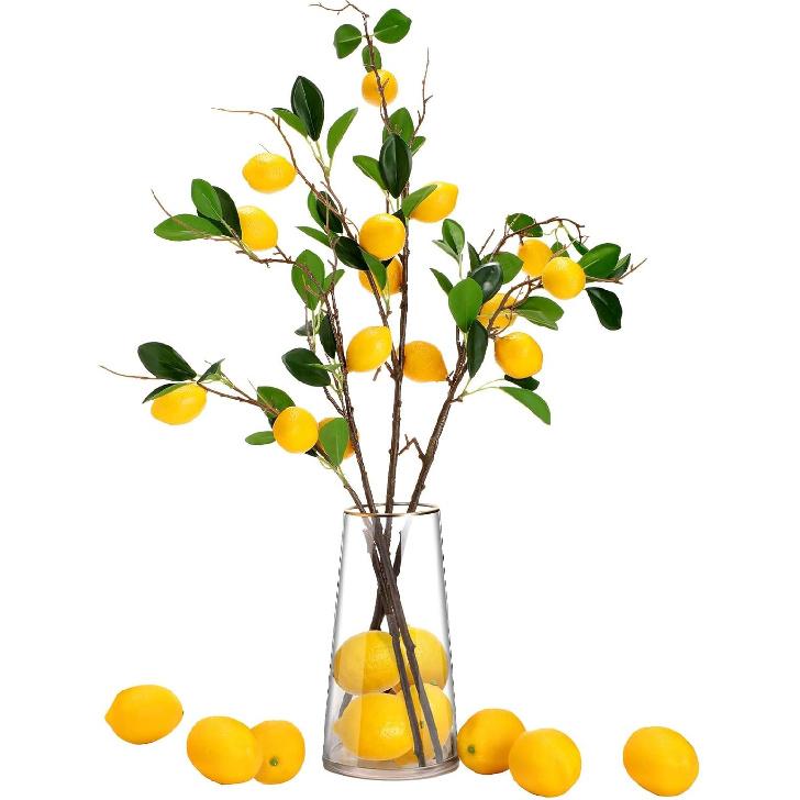 13 Pcs Faux Lemon Decoration Set Includes 3 Pcs 31.5 Inch Artificial Lemons Branch 10 Pcs 3 x 2 Inch Faux Yellow Lemons Fake Lemons Branch Fruit