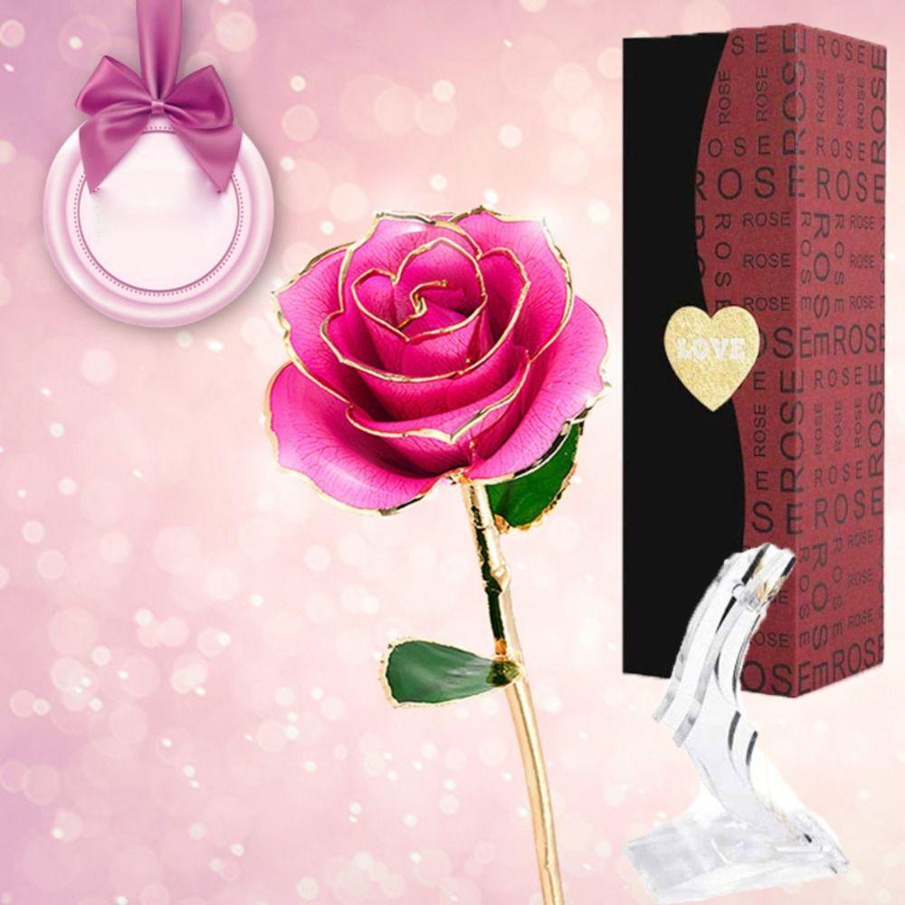 With Bracket Long Stem Gold Foil Trim Rose Flower 24K Gold Plated Rose Flower  Women Men