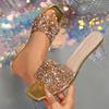 Fashion Shiny Sequin High Heels Sandals for Women Plus Size Gold Silver Square Toe Slippers Woman Transparent Strange Heeled Party Shoes