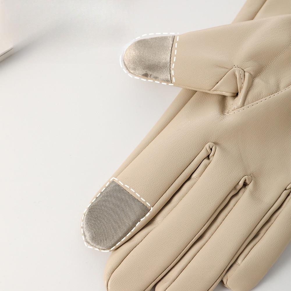 Winter Warm Pu Leather Gloves Women Cute Thick Outdoor Cycling Driving Windproof Cold-Proof Gloves Touchscreen Gloves