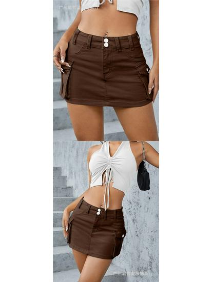 European & American Style Autumn Low-Waist Slim Fit Hip-Hugging Solid Color Skirt for Women