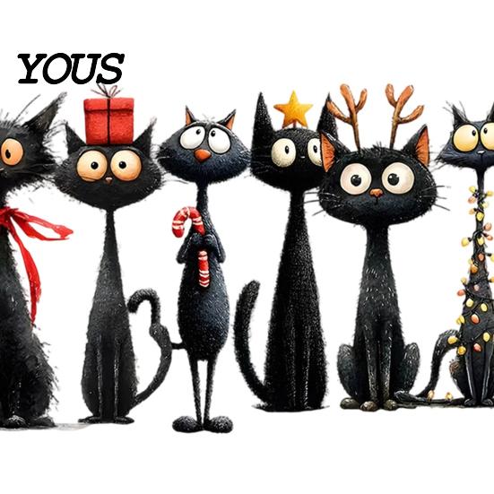 Kids Room Christmas Decorations Black Cat Wall Stickers, Self Adhesive Decals, Removable PVC Cute Holiday Theme Decals Art Decor for Bedroom