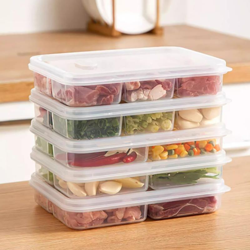 Transparent 4/6 Grids Storage Box Refrigerator Large Capacity Container Storage Box Frozen Meat Compartment Food Kitchen Tool